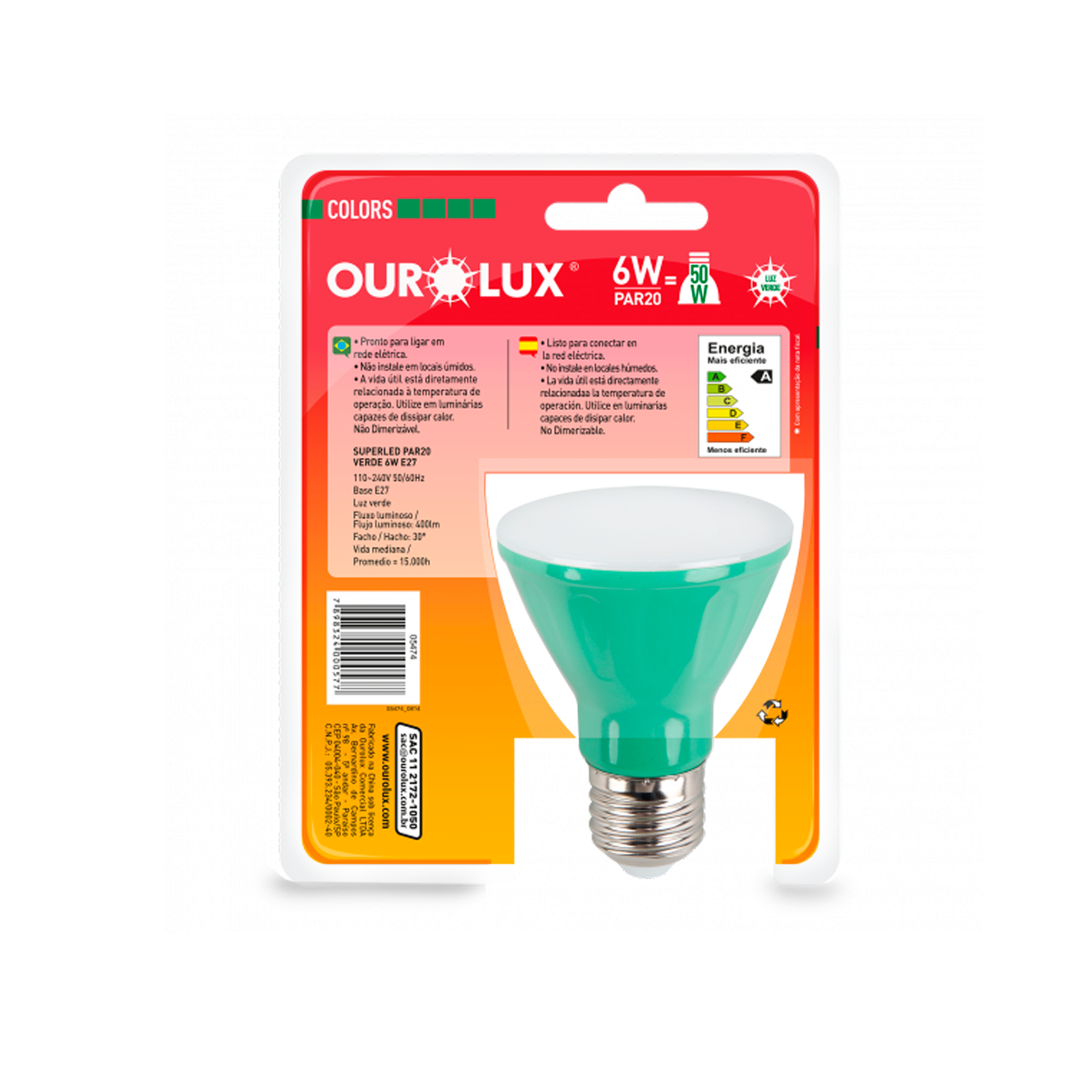 lampada superled par20 6w 30 verde