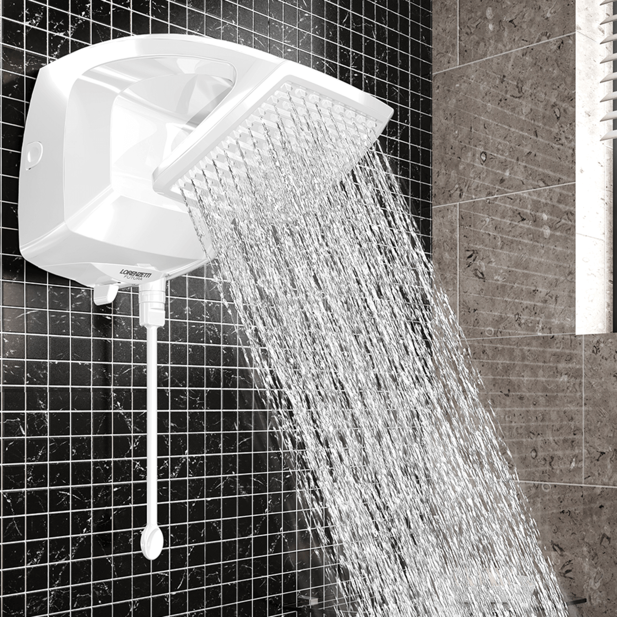 Chuveiro Lorenzetti Futura Eletrnica 220V 7500W instalado saindo agua