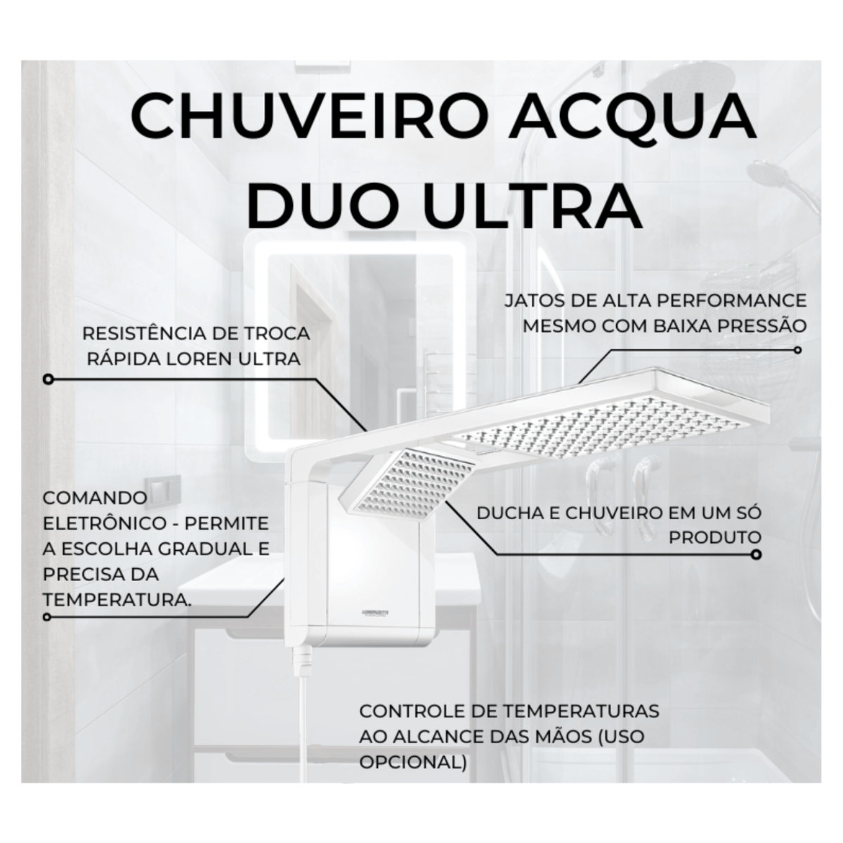 chuveiro lorenzetti acqua duo ultra 220v 7800w branco com ducha especificacoes