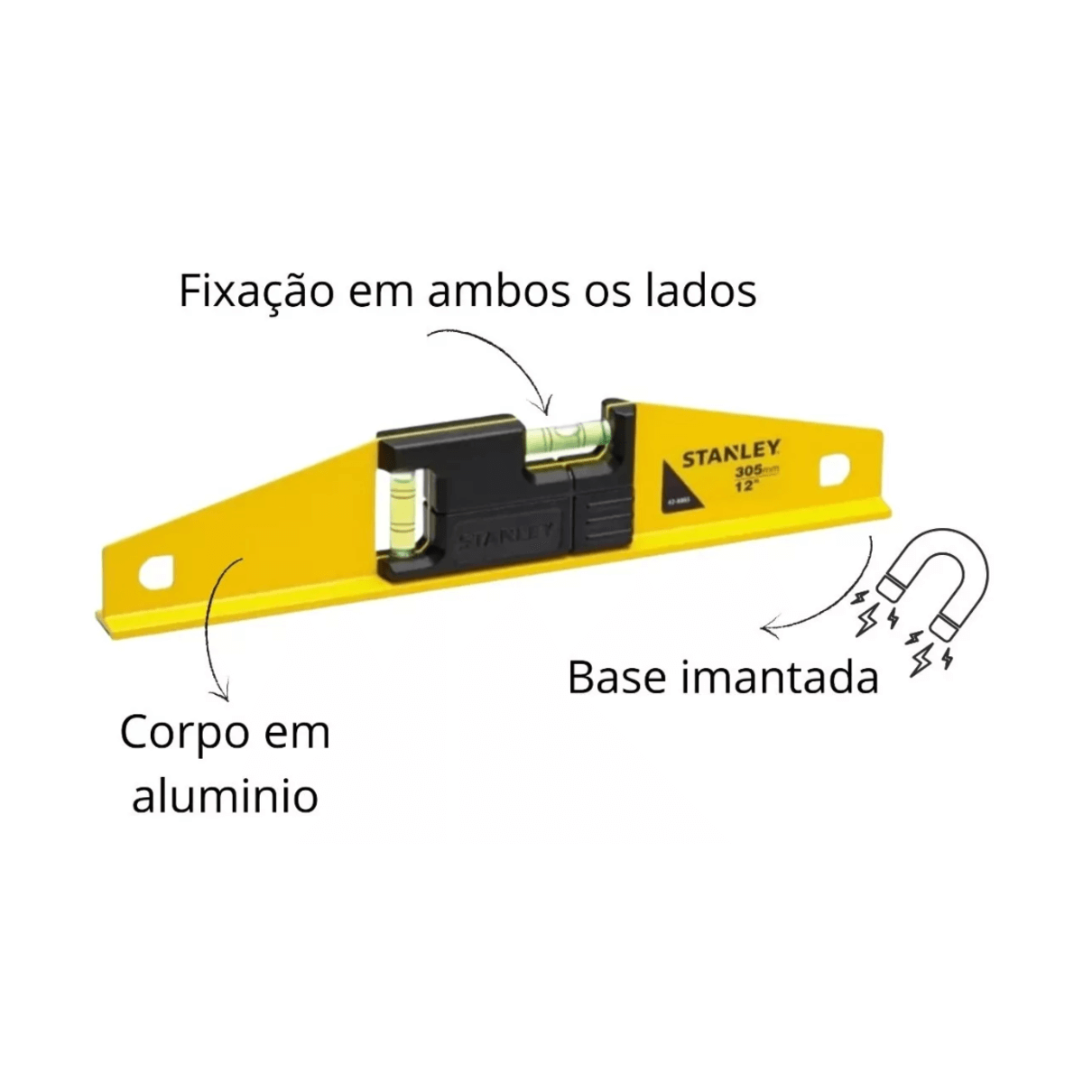 nivel de aluminio magnetico gp comprimento 305mm 12 stanley 42 886s imagem de especificacao 1