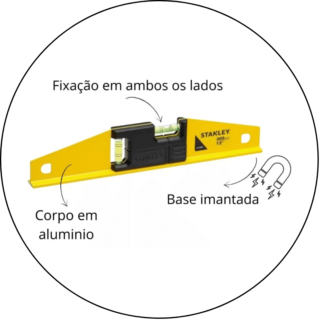 nivel de aluminio magnetico gp comprimento 305mm 12 stanley 42 886s imagem de especificacao descricao 1